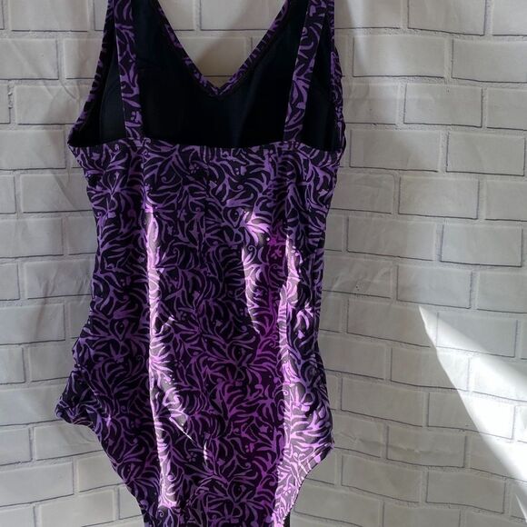 Speedo Purple Batik Print Swimsuit Sz 10 - Picture 2 of 4